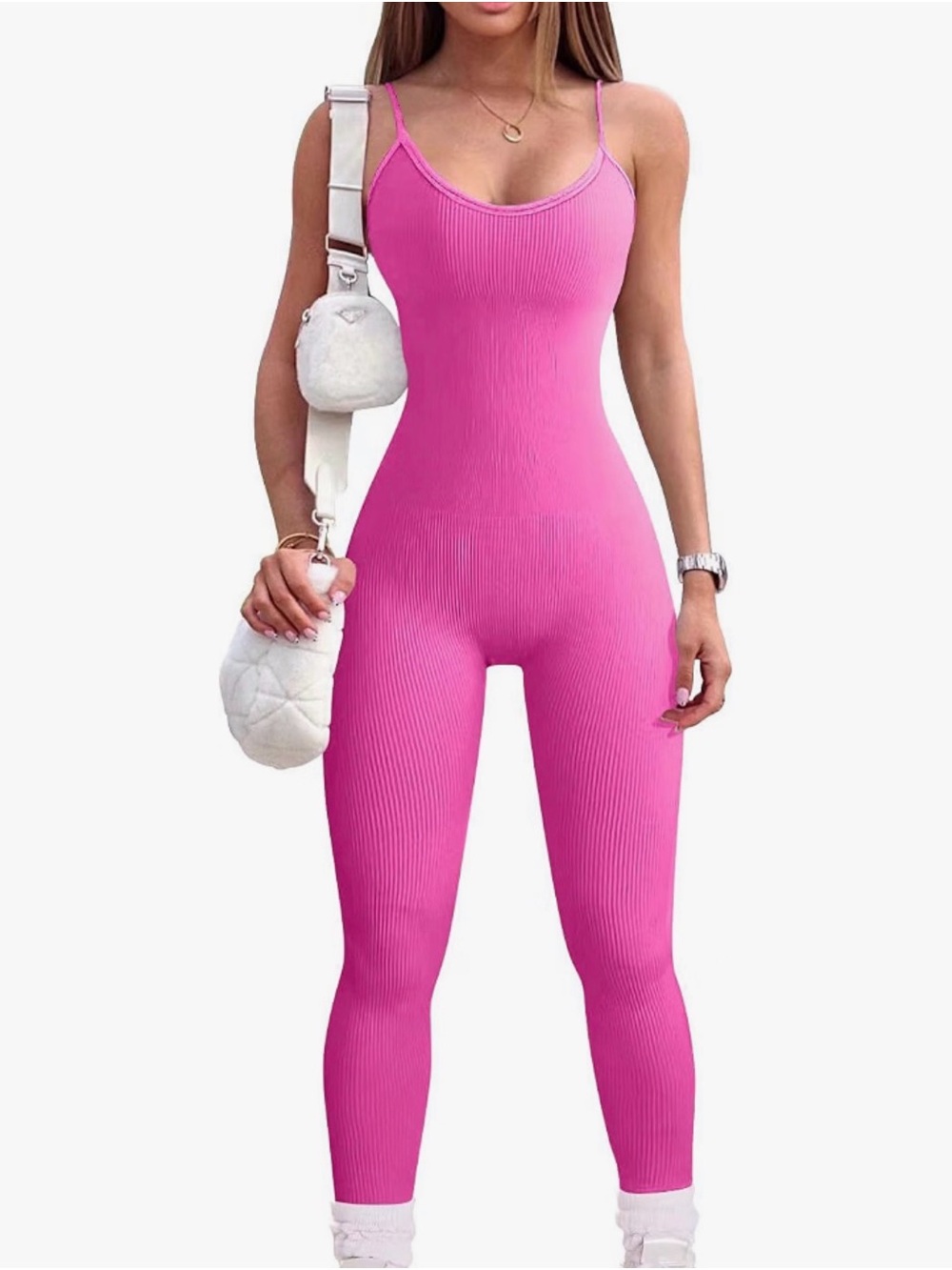 Seamless Ribbed Pink Jumpsuit